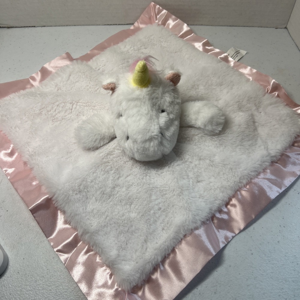 Lovey Security Blanket White & Pink Unicorn by Cloud Island Target Satin Trim‎